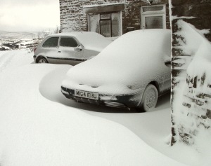 Snow around cars